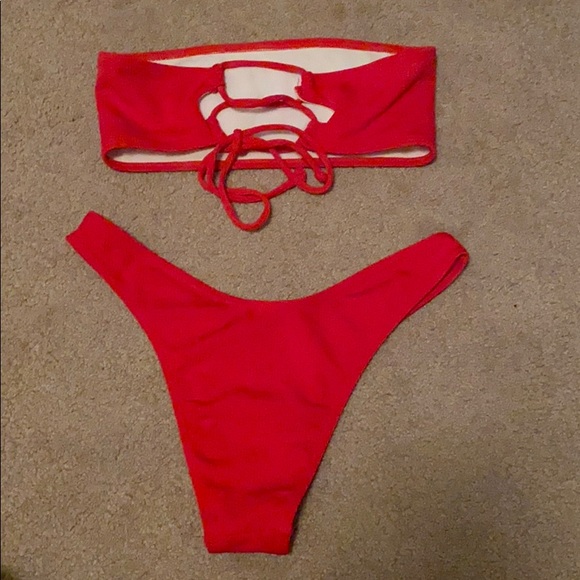 Red Ribbed Bikini - Picture 2 of 3
